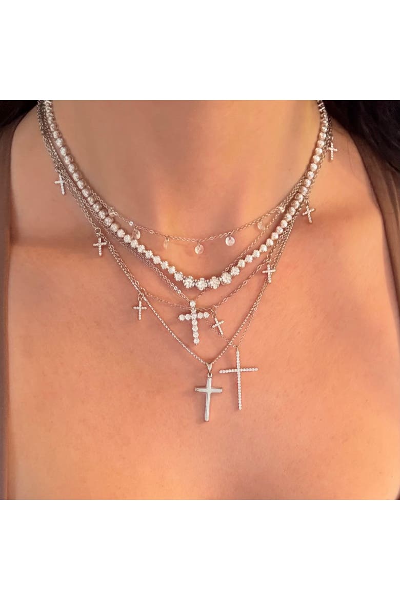 The Estella Pave Cross Necklace, Alternate, color, Silver