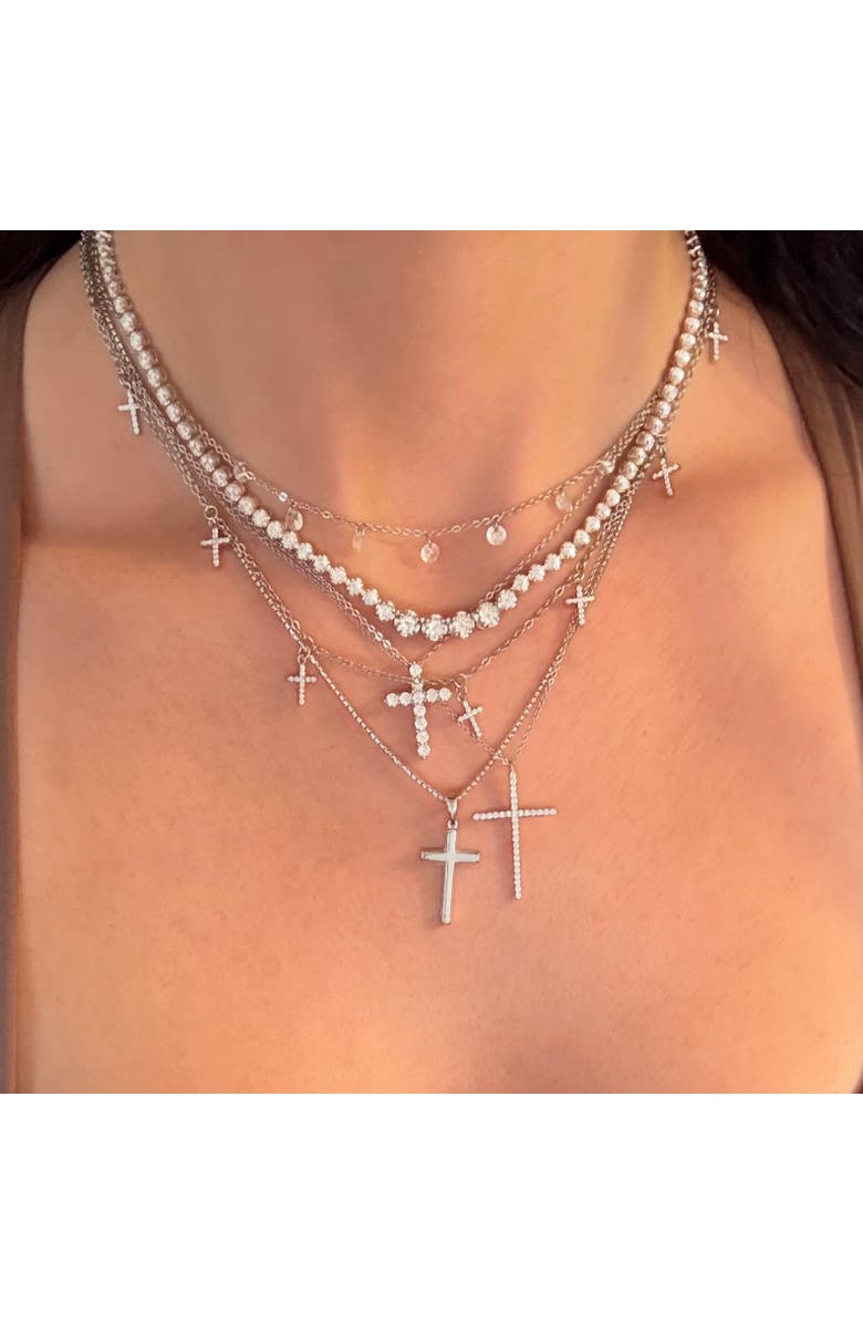 Leni James The Frankie Pave Cross Shaker Necklace, Alternate, color, Silver
