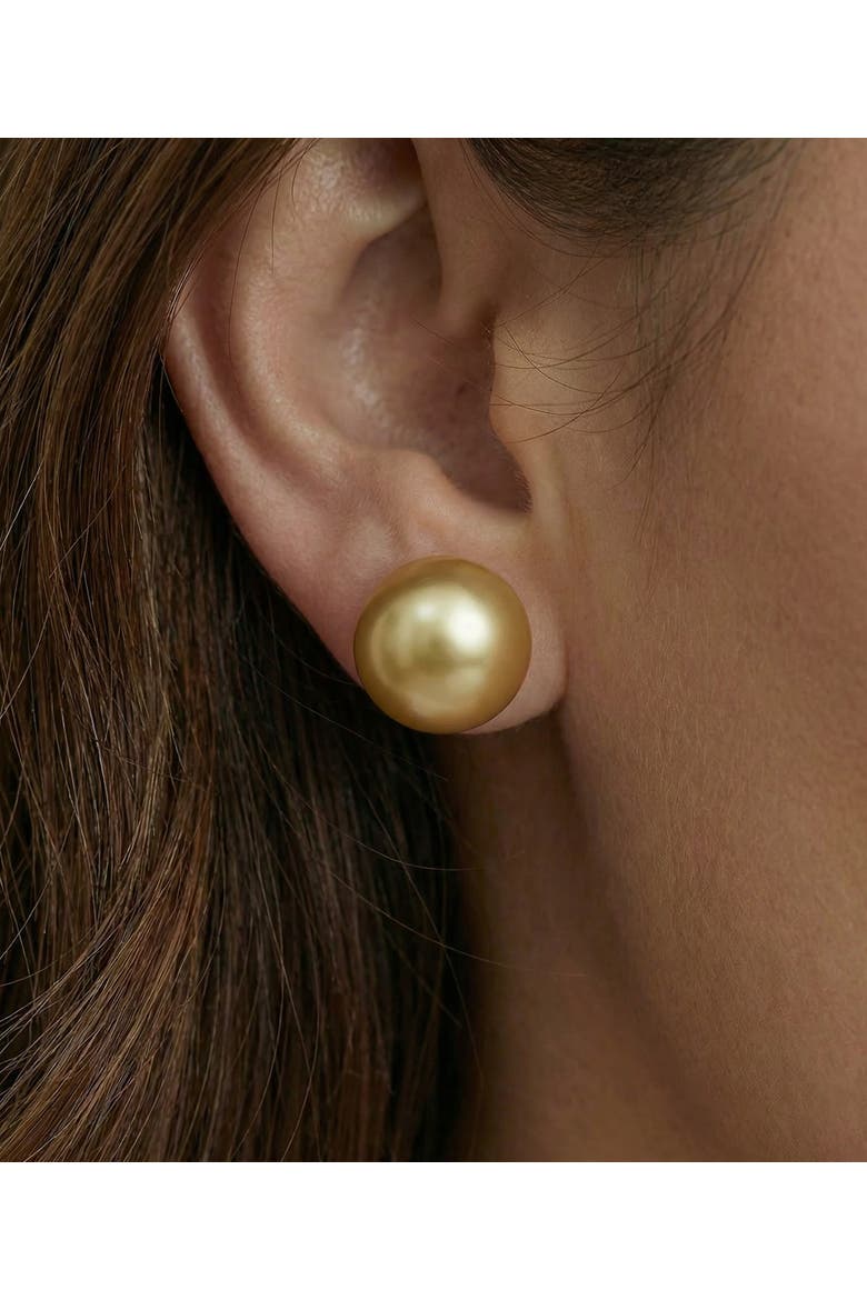 12mm Golden South Sea Round Pearl Stud Earrings, Alternate, color, Yellow Gold