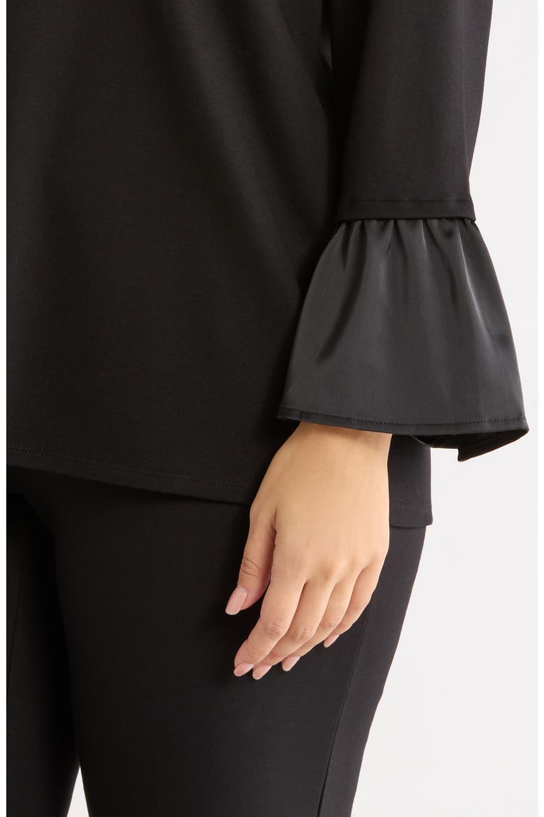 Ruffle Cuff Round Neck Top, Alternate, color, ANNE BLACK
