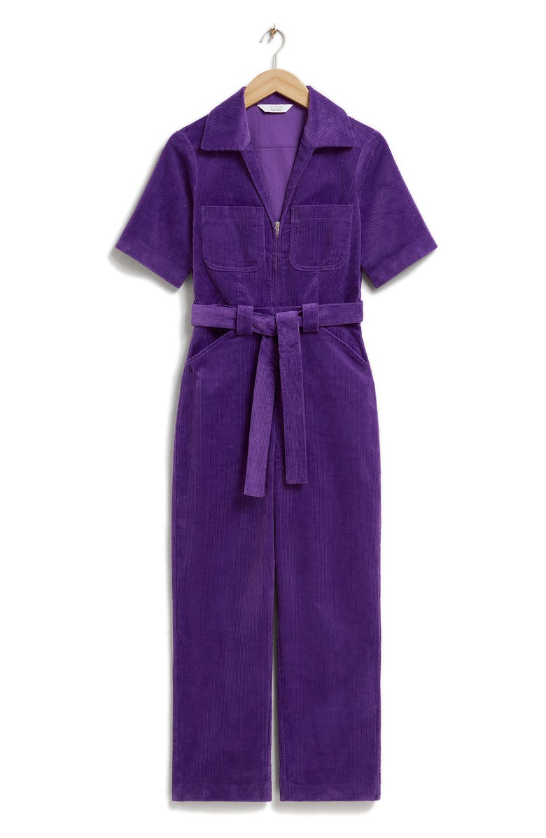 & Other Stories Zip Front Corduroy Jumpsuit, Alternate, color, Purple
