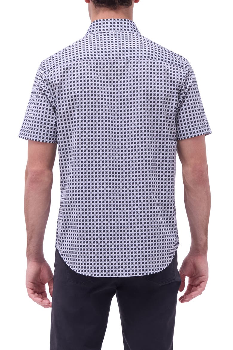 Miles OoohCotton® Geometric Print Short Sleeve Button-Up Shirt, Alternate, color, ZINC