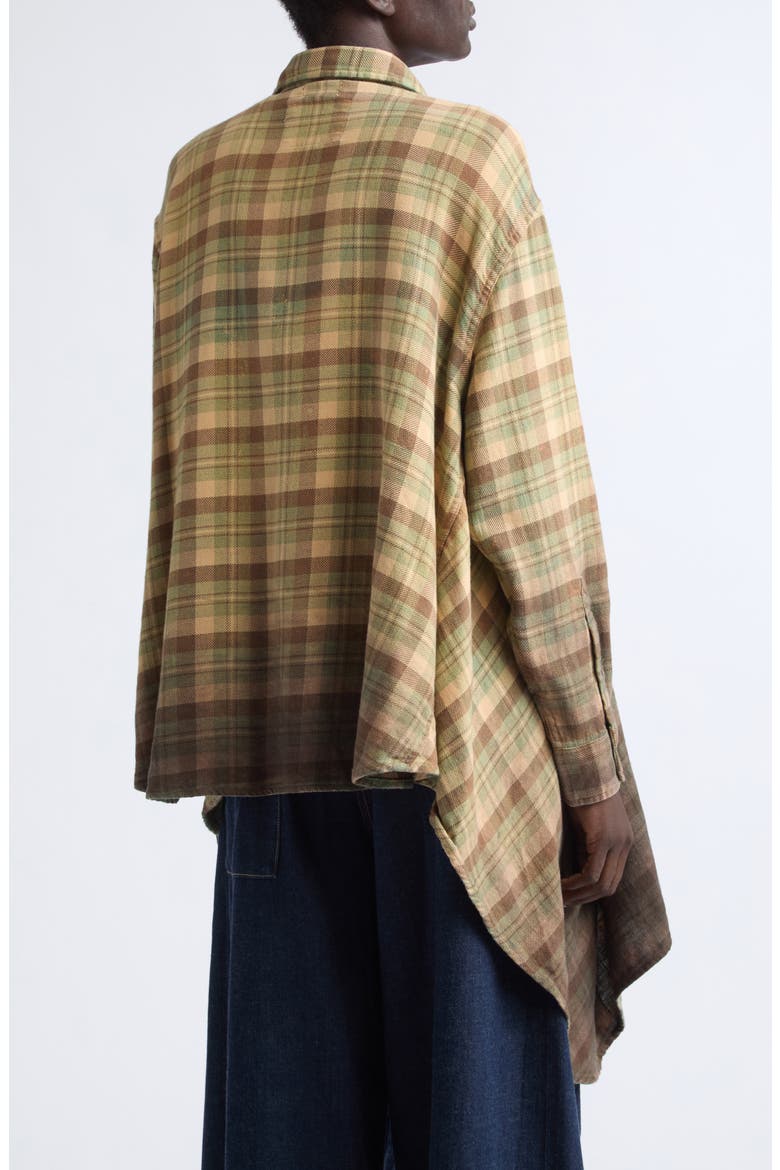 Draped Front Ombre Plaid Shirt, Alternate, color, KHAKI TO BROWN OMBRE PLAID