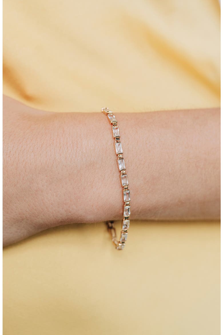 Cleo Baguette Tennis Bracelet, Alternate, color, 14K YELLOW GOLD/ CLEAR TOPAZ