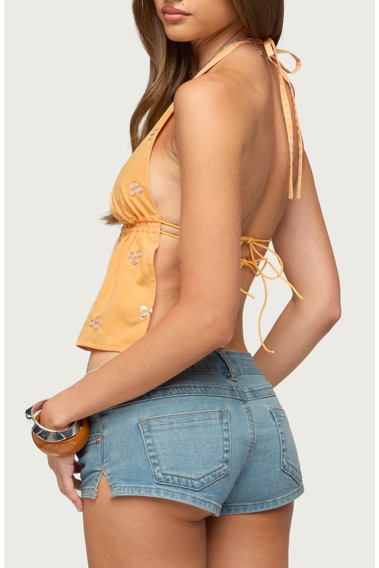 Cherra Sequin Split Front Halter Top, Alternate, color, ORANGE