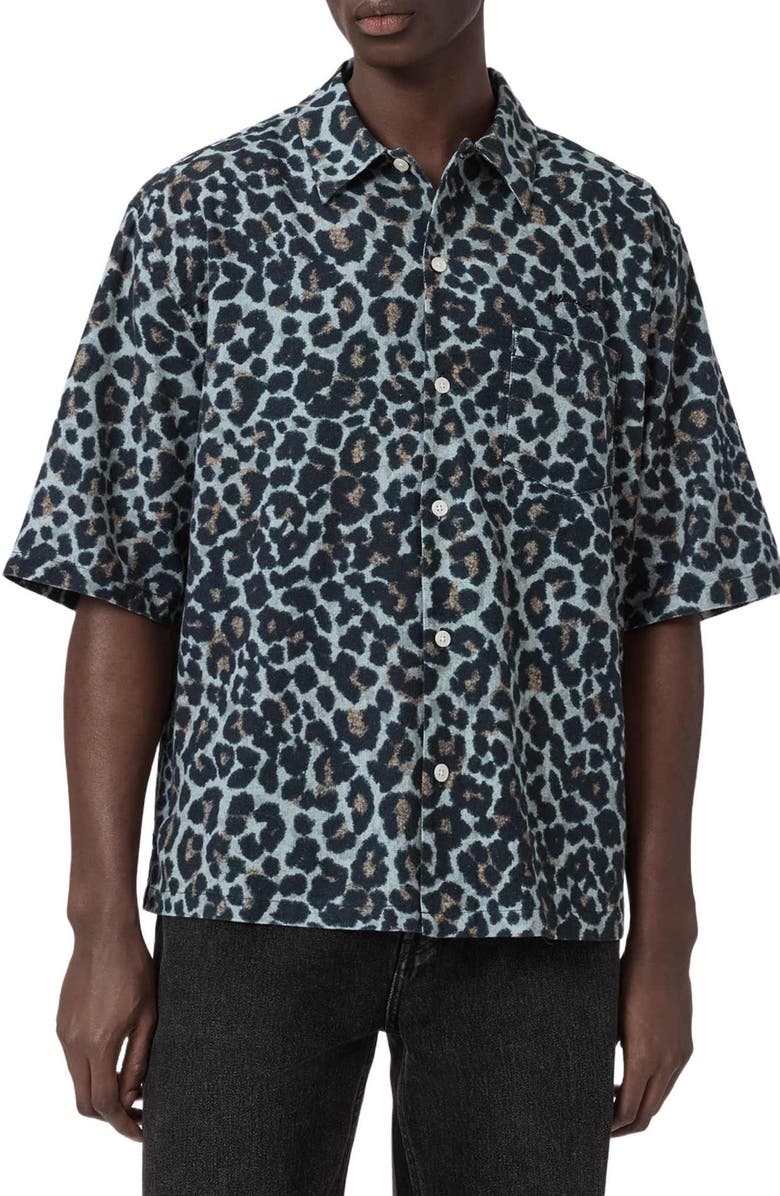 AllSaints Silesia Leo Short Sleeve Button-Up Shirt, Main, color, Soft Ash Grey