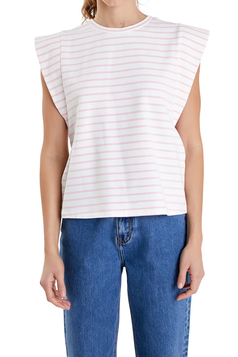 Stripe Extended Shoulder T-Shirt, Alternate, color, WHITE/ PINK