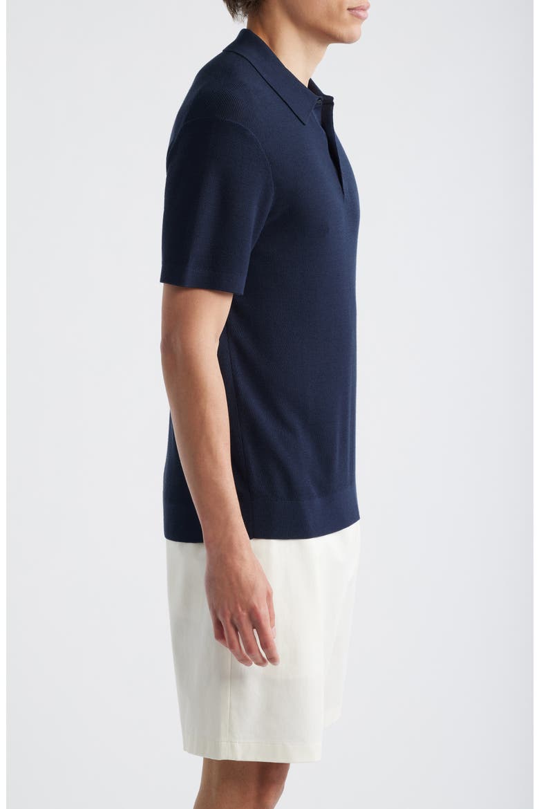 Silk & Cotton Piqué Polo Sweater, Alternate, color, NOCTURNE NAVY