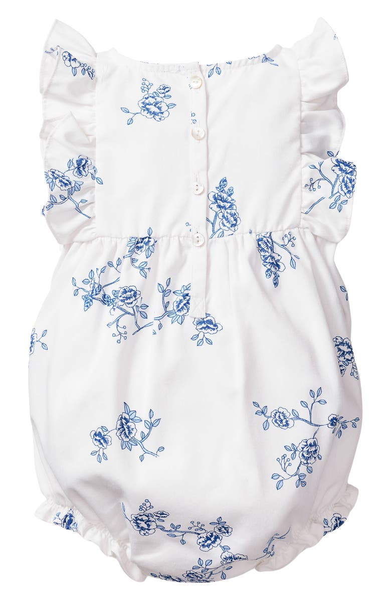 Petite Plume Ruffle Trim Cotton Blend One-Piece Pajamas, Alternate, color, White