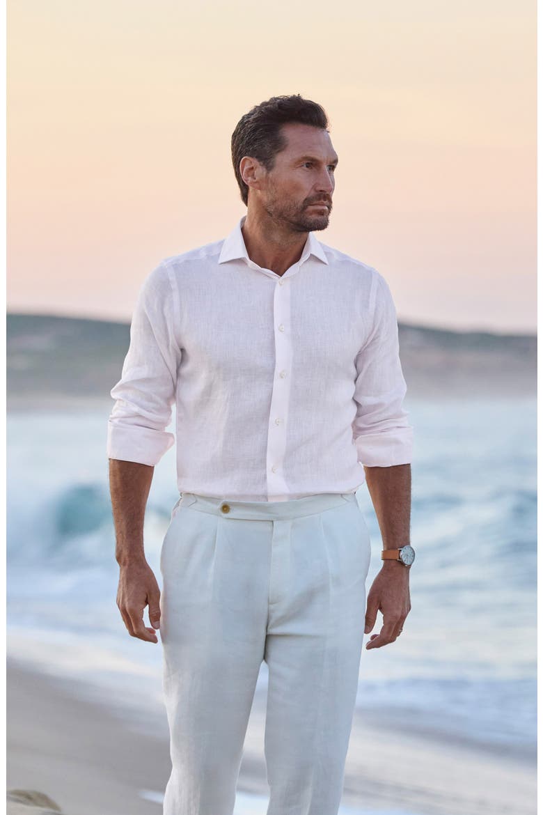 Trim Fit Linen Herringbone Dress Shirt, Alternate, color, PINK