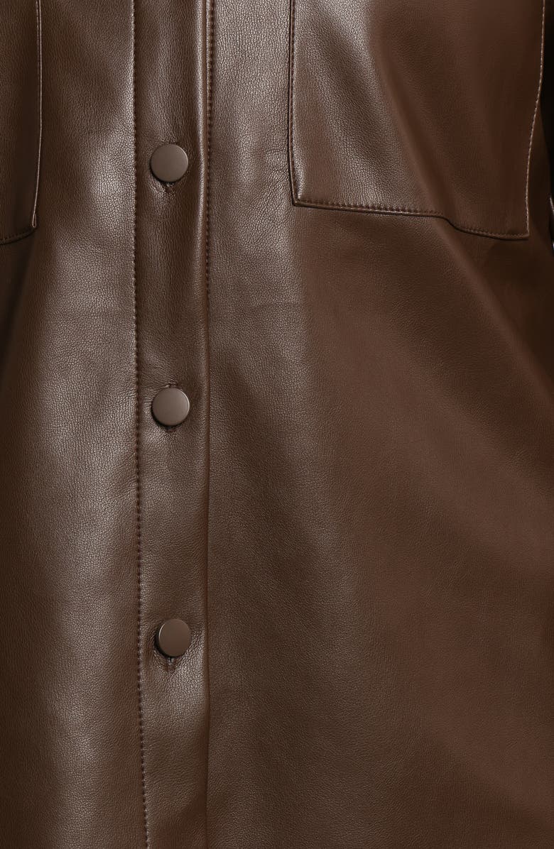Petal & Pup Trevira Oversize Faux Leather Button-Up Shirt, Alternate, color, Brown
