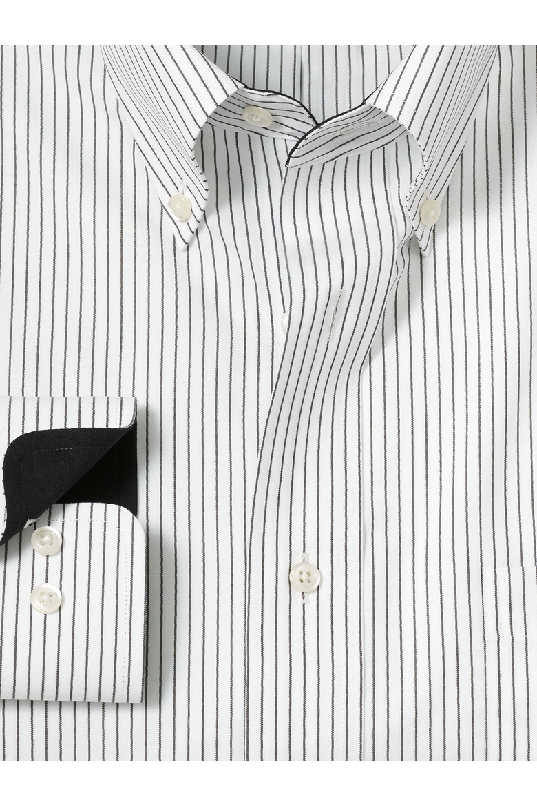 Cotton Buttondown Collar Broadcloth Classic Contrast Trim Button Cuff Long Sleeve Shirt, Alternate, color, Black