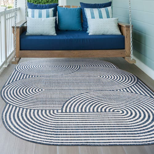 Jonathan Y Margot Modern Geometric Arch Stripe Indoor/outdoor Shaped Area Rug In Cream/navy