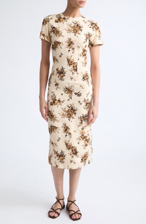 Envers Floral Satin Sheath Midi Dress