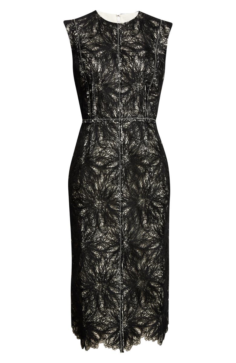 Erdem Metallic Thread Lace Pencil Midi Dress, Alternate, color, Black