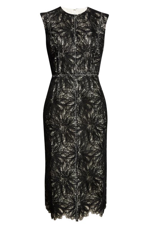 Erdem Metallic Thread Lace Pencil Midi Dress In Black