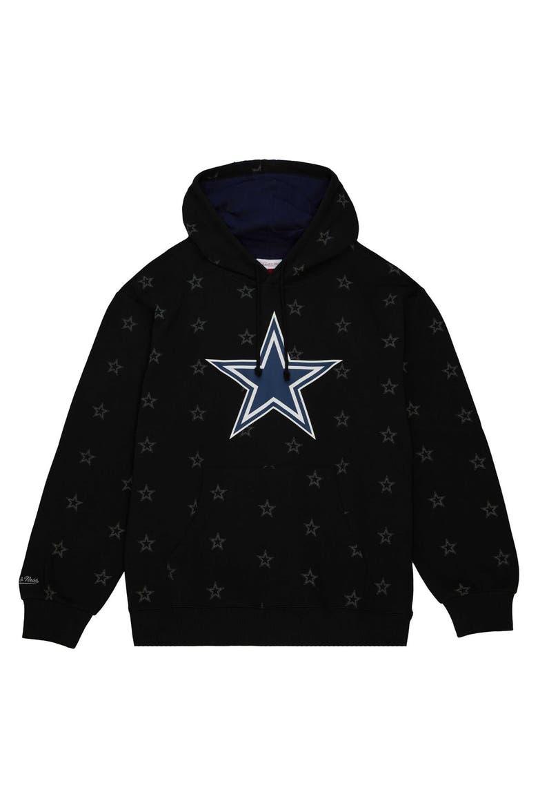 Men's Mitchell & Ness Black Dallas Cowboys Allover Print Fleece Pullover Hoodie, Alternate, color, Black