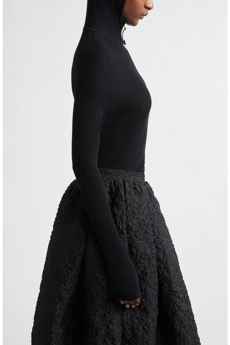 Elma Hooded Rib Merino Wool Half Zip Sweater, Alternate, color, BLACK SUMMER MERINO KNIT
