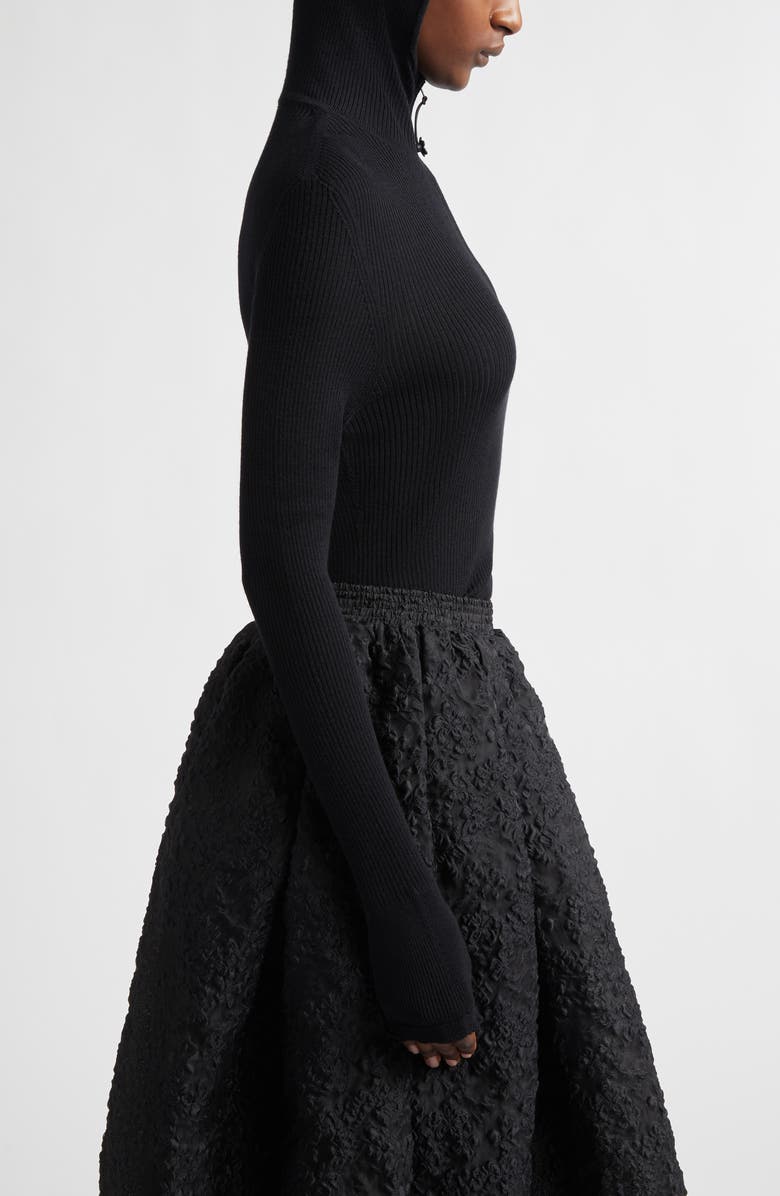 Cecilie Bahnsen Elma Hooded Rib Merino Wool Half Zip Sweater, Alternate, color, Black Summer Merino Knit