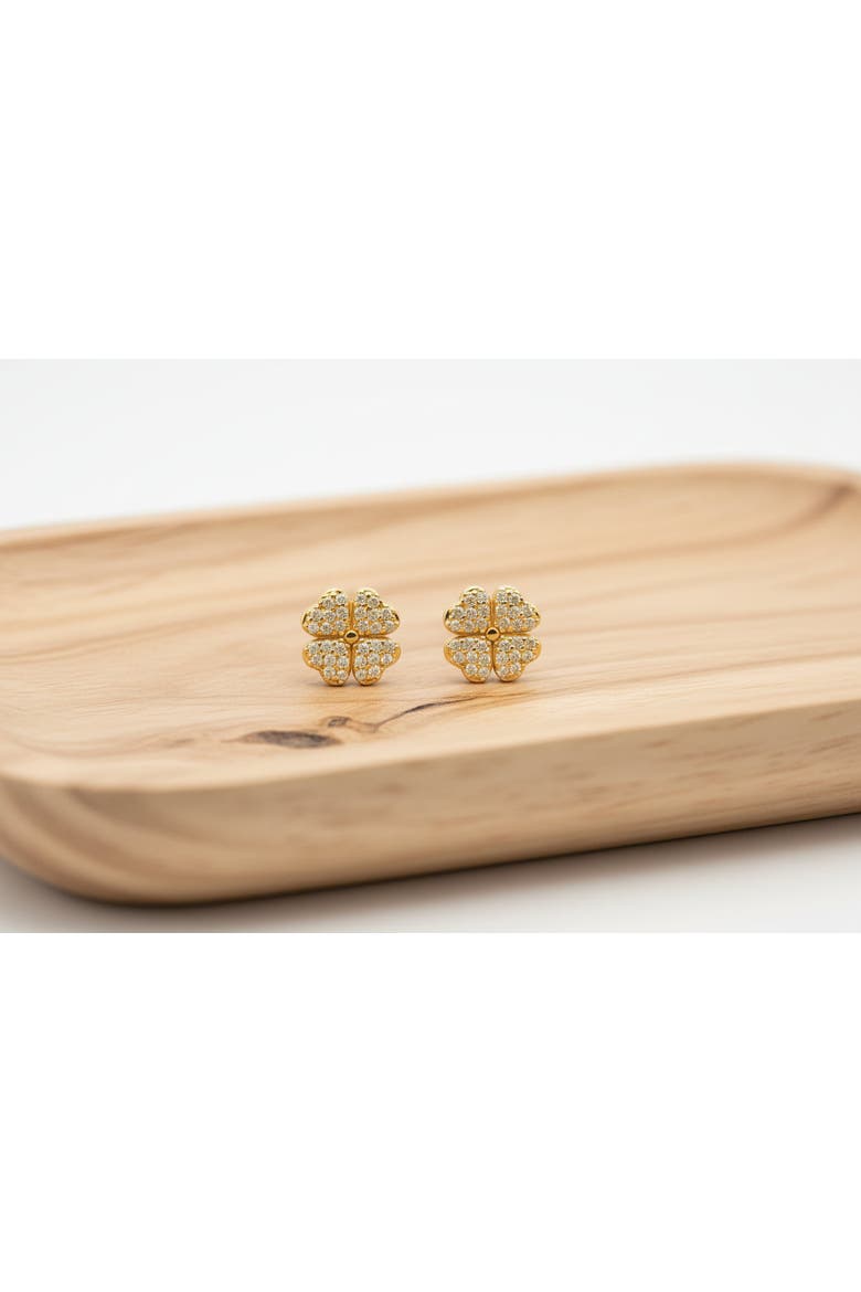 Peridot Clover Pave Stud Earrings, Alternate, color, Gold