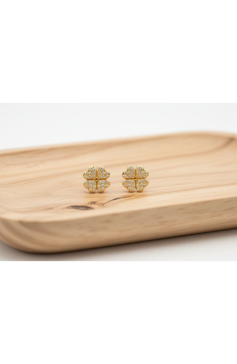 Seven Saints Peridot Clover Pave Stud Earrings, Alternate, color, Gold