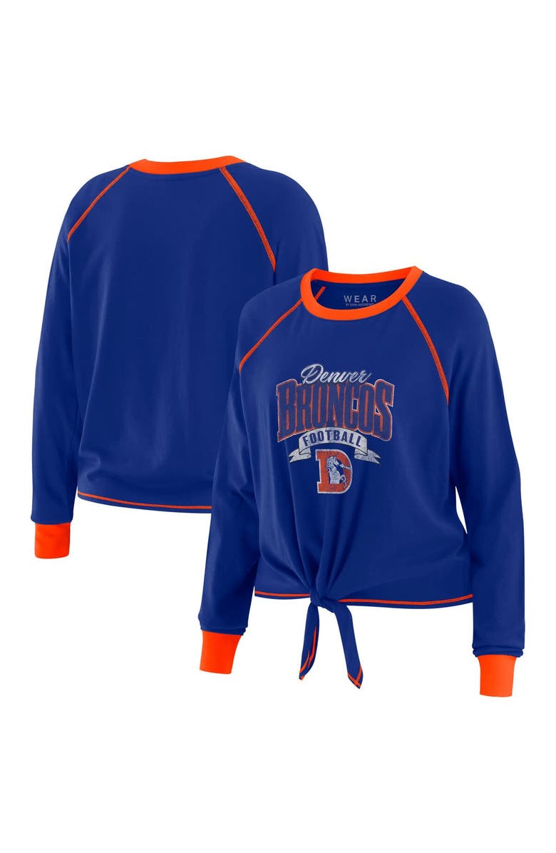 WEAR by Erin Andrews Women's WEAR by Erin Andrews Royal/Orange Denver Broncos Tie-Front Long Sleeve Top, Alternate, color, Royal