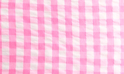 Mini Boden Kids' Zadie Back Appliqué Cotton Seersucker Sundress In Pink Gingham Strawberry
