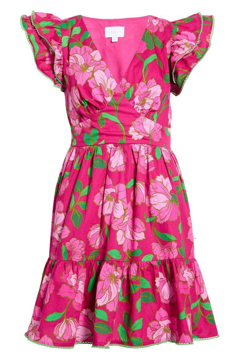 Surie Floral Ruffle Cotton Minidress, Alternate, color, PINKS-GREEN