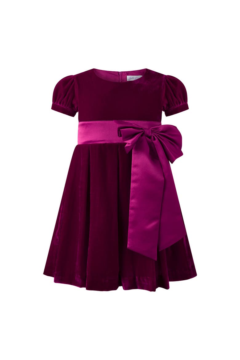 Fuschia Velvet Bow Dress, Main, color, Fuschia