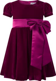 Rachel Riley Fuschia Velvet Bow Dress