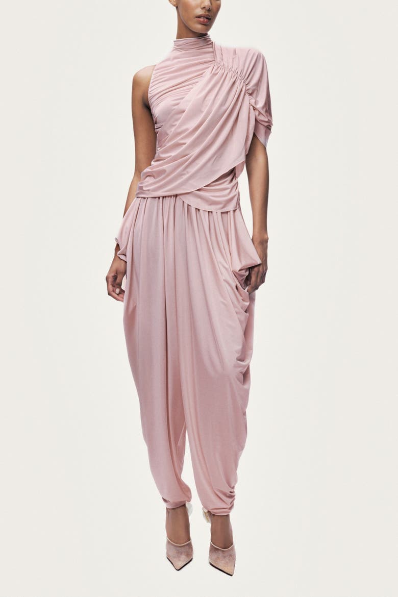 Asymmetric Sleeve Draped Blouse, Main, color, Pink