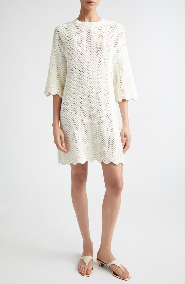 LOULOU DE SAISON WAFA Ottoman Pointelle Sweater Dress, Main, color, Ivory
