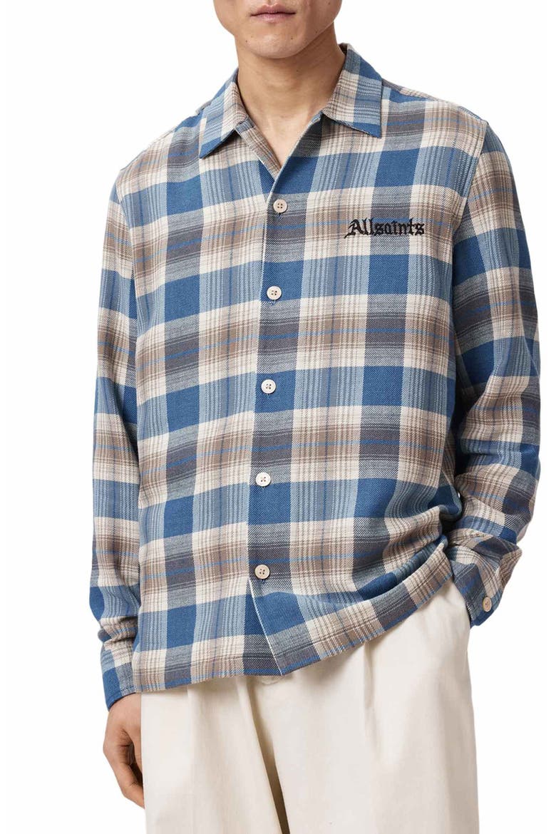 Alta Plaid Cotton Flannel Button-Up Shirt, Main, color, BLUE