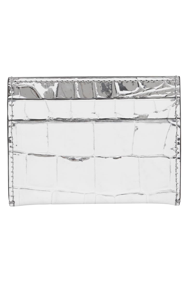 Sandon Metallic Croc Embossed Faux Leather Card Holder, Alternate, color, SILVER