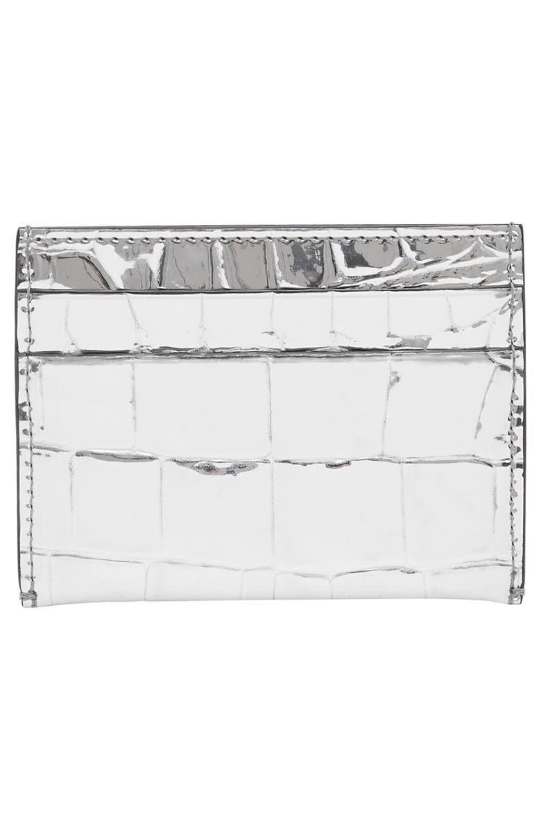 Burberry Sandon Metallic Croc Embossed Faux Leather Card Holder, Alternate, color, 
