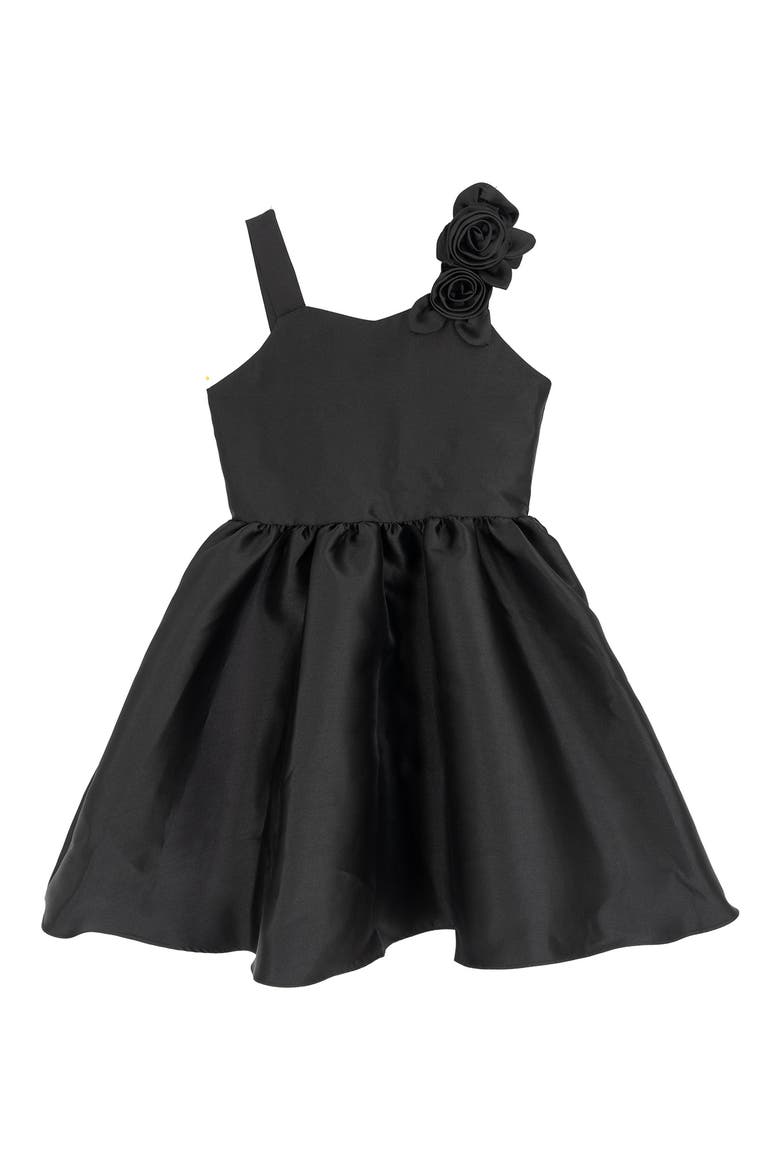 Kids' Mikado Flower Party Dress, Main, color, BLACK