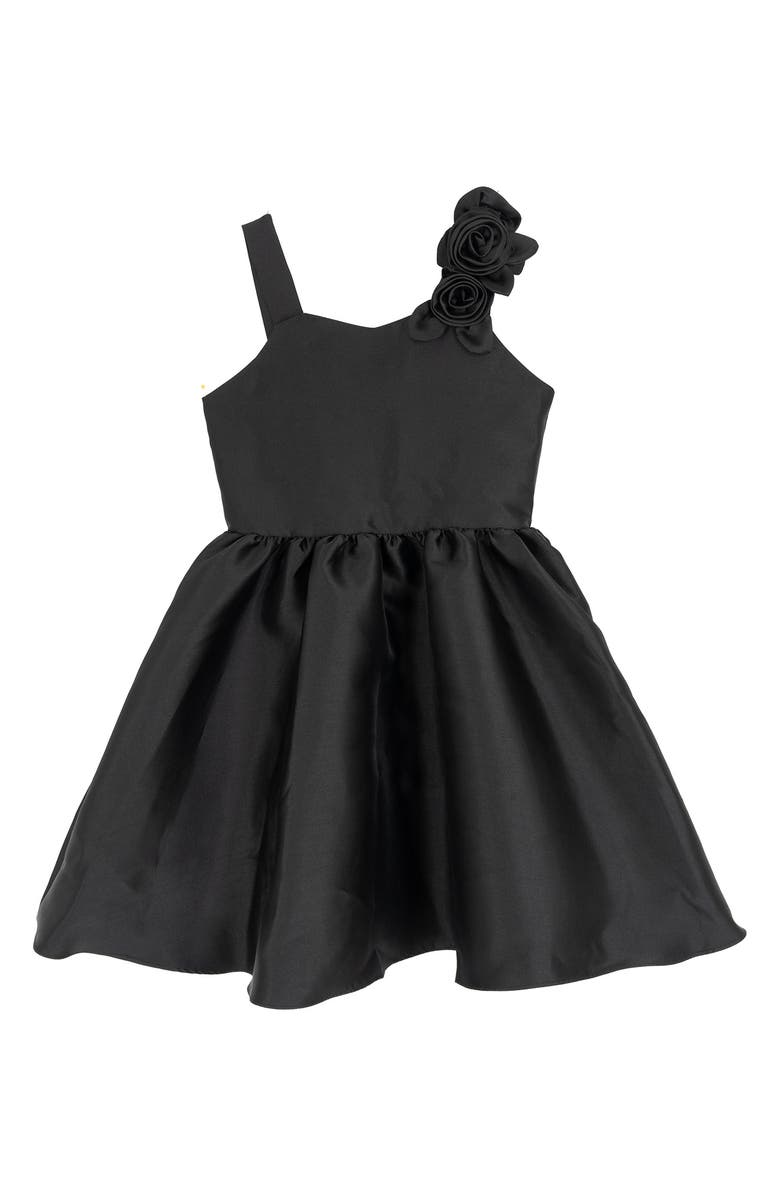 Rare Editions Kids' Mikado Flower Party Dress, Main, color, Black