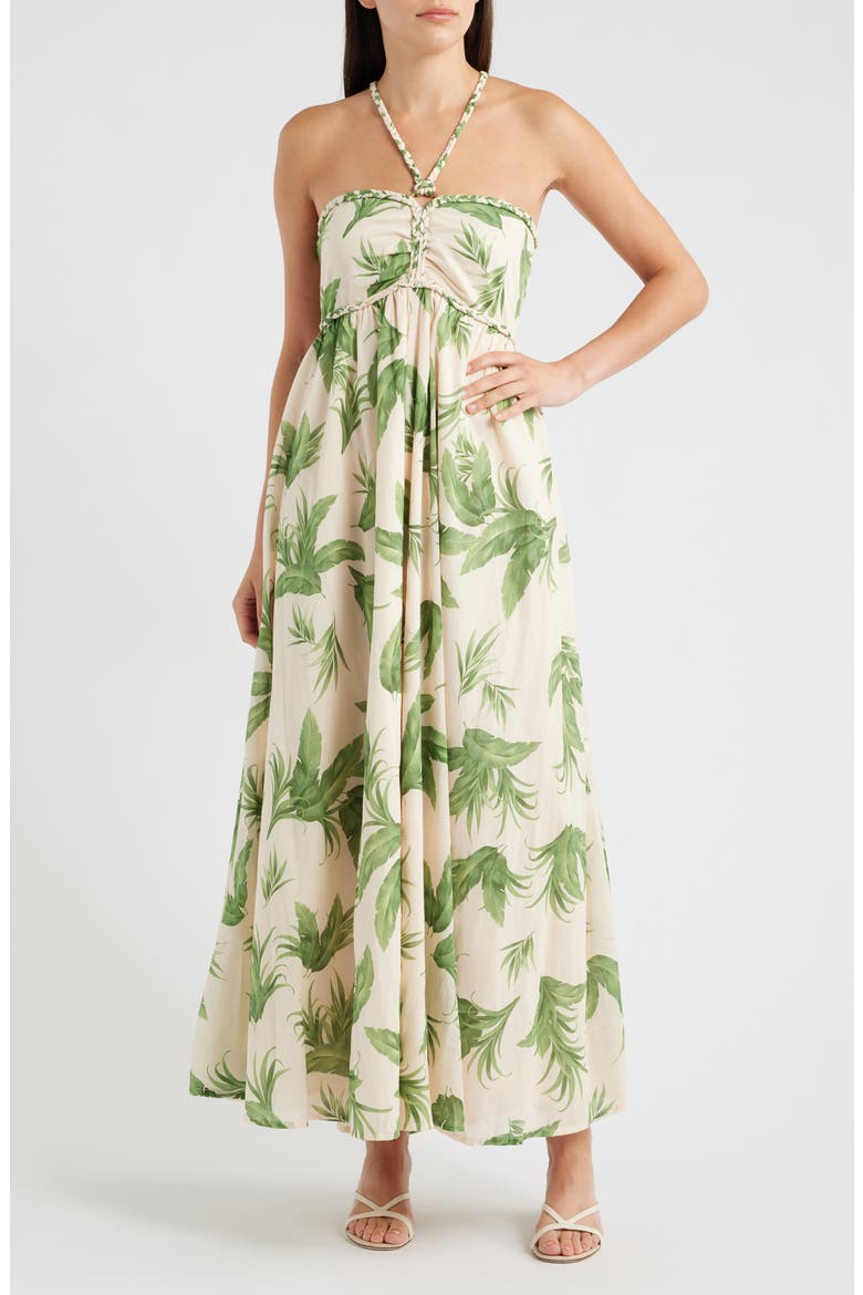 Ruched Halter Neck Cotton Maxi Sundress, Main, color, TENDRIL
