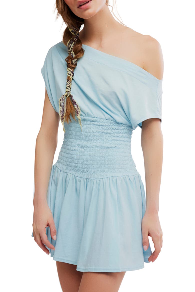 Scorching Hot One-Shoulder Cotton Minidress, Alternate, color, STARLIGHT BLUE