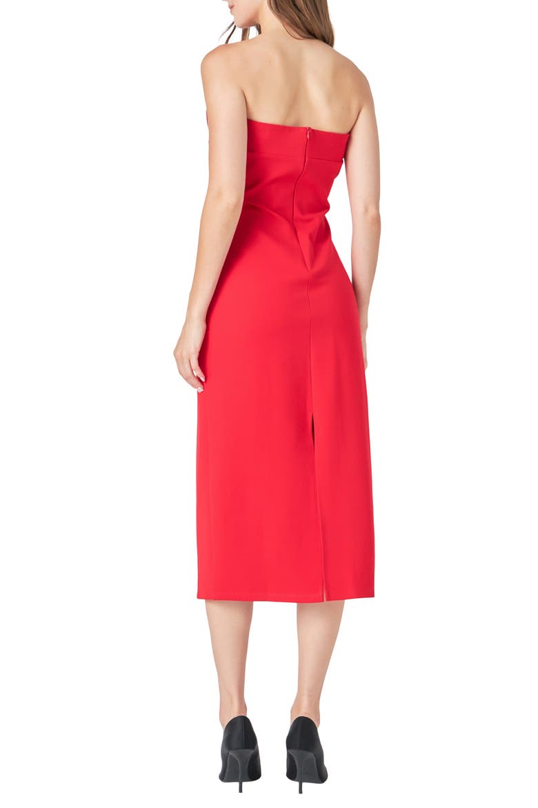 Strapless Bow Midi Dress, Alternate, color, RED