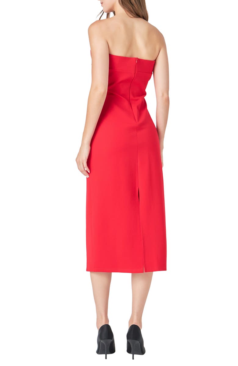 Endless Rose Strapless Bow Midi Dress, Alternate, color, Red