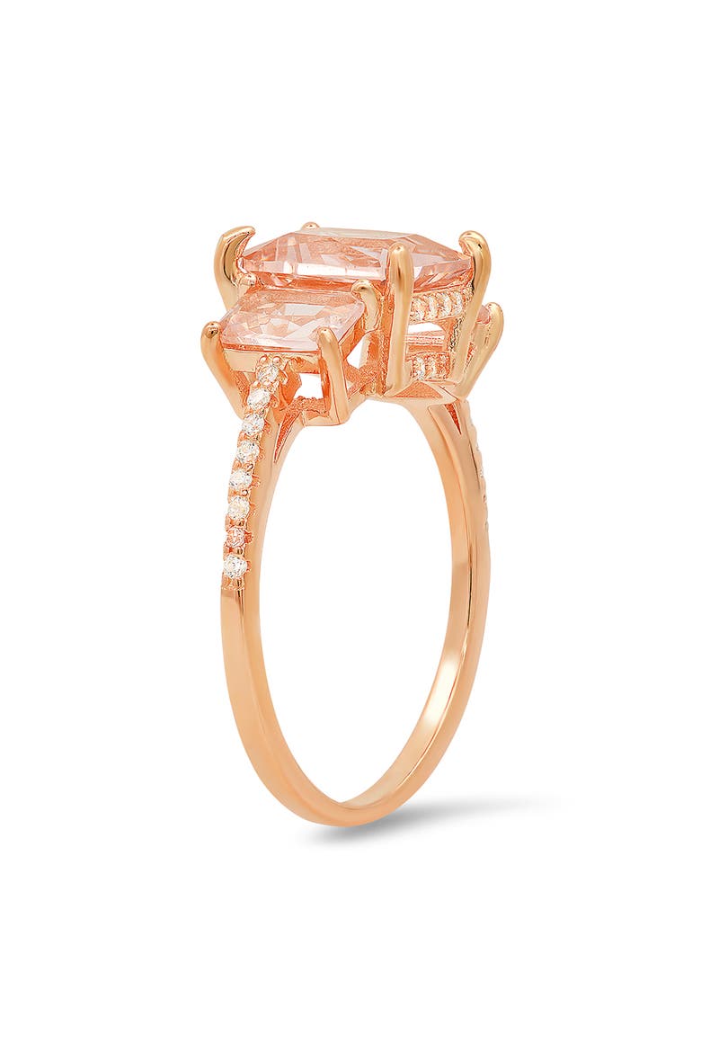 Sterling Silver 3-Stone CZ Emerald Cut Ring, Alternate, color, ROSE GOLD