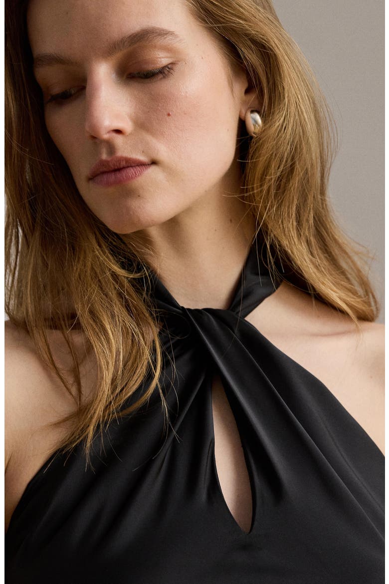 Satin Keyhole Halter Neck Gown, Alternate, color, BLACK