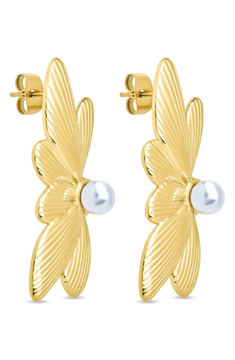 Sterling Forever Susan Faux Pearl Floral Fan Earrings, Main, color, 