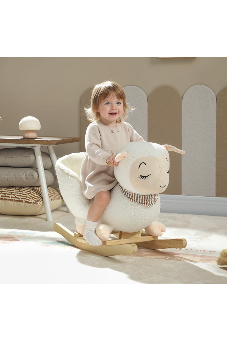 Baby Rocking Horse Sheep Rocking Horse for Toddlers Plush Stuffed Ride on Animal Rocker with Lullaby Song, Alternate, color, White