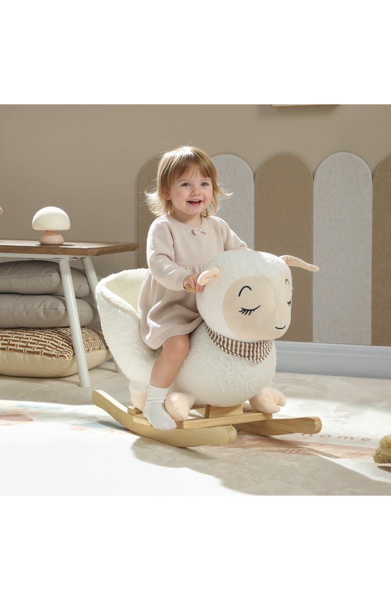 Qaba Baby Rocking Horse Sheep Rocking Horse for Toddlers Plush Stuffed Ride on Animal Rocker with Lullaby Song, Alternate, color, White