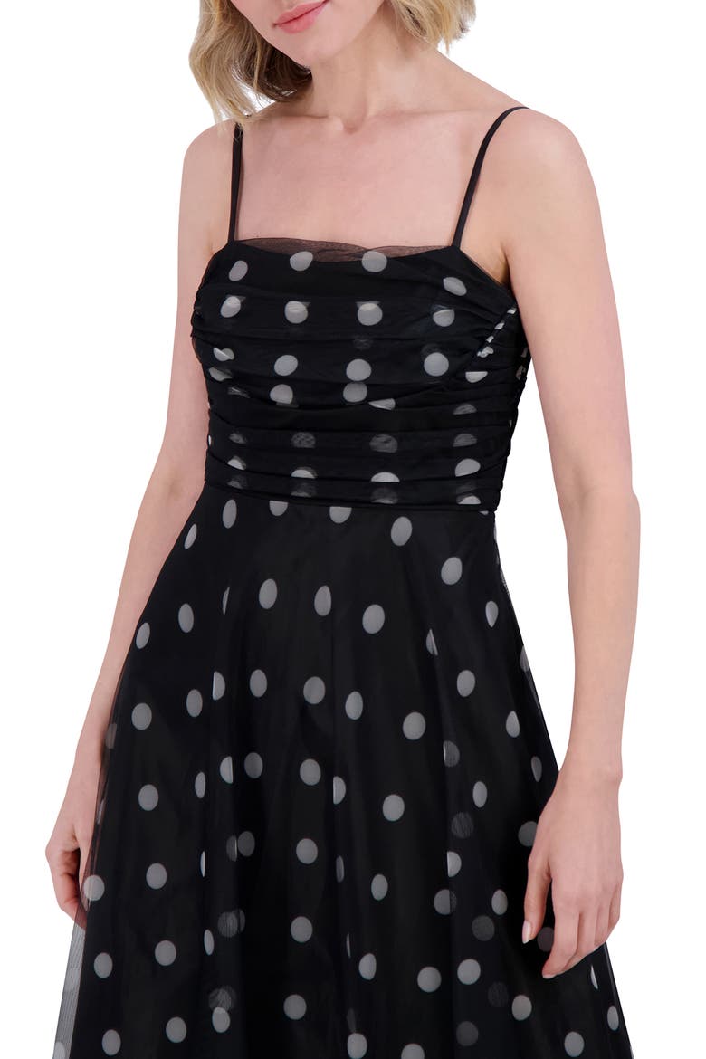 Polka Dot Ruched Chiffon Gown, Alternate, color, BLACK