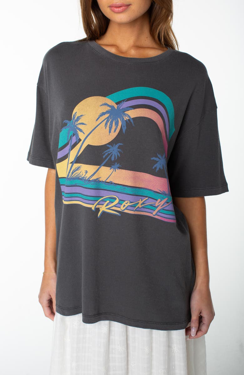Roxy Heatwave Oversize Cotton Graphic T-Shirt, Main, color, Phantom