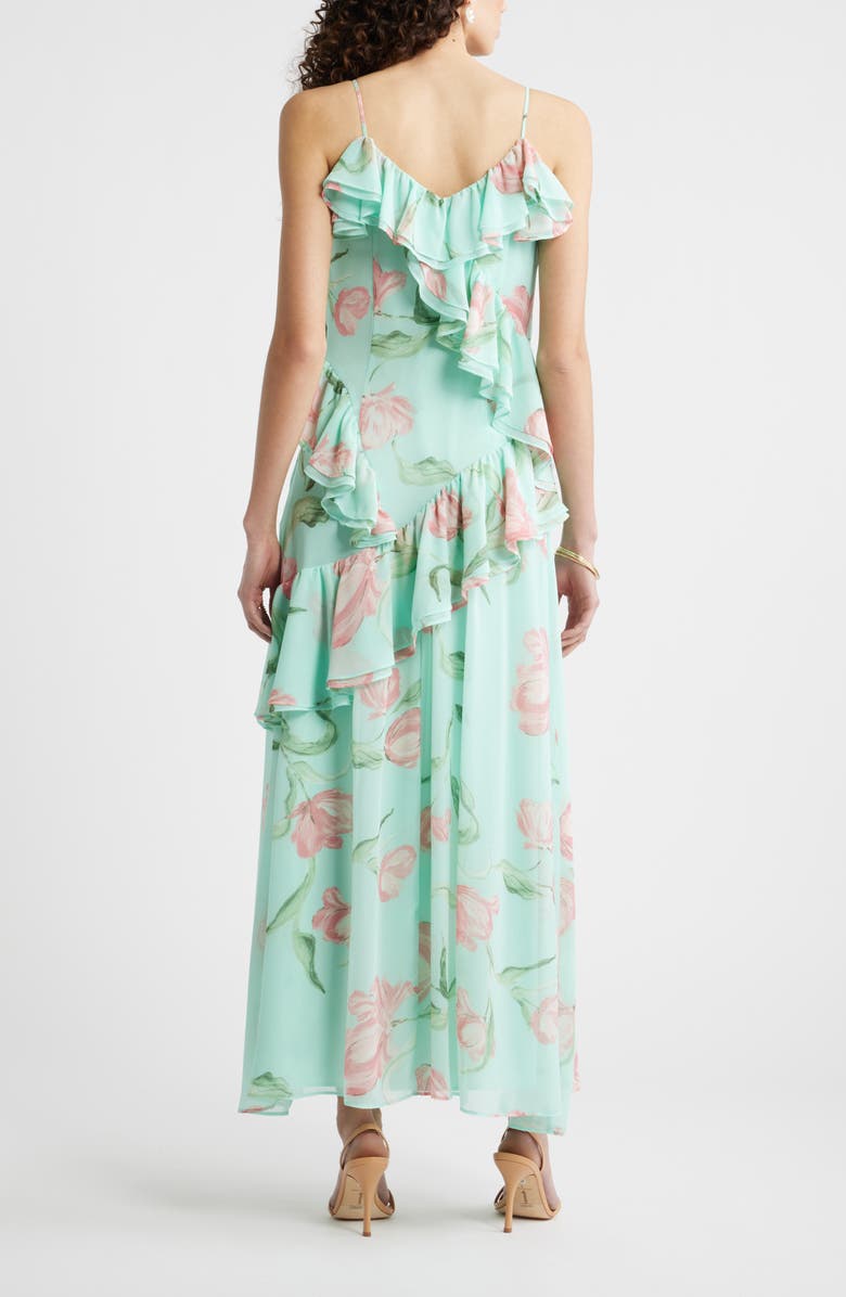 Chelsea28 V-Neck Drape Maxi Dress, Alternate, color, Aqua- Pink Tulip Field