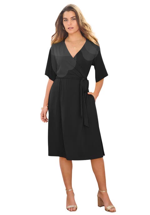 Plus Size Short Sleeve Wrap Fit And Flare Dress